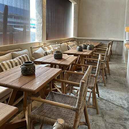 Benches, rattan chairs , tables by baliartfurniture manufacturer Bangkok Thailand restaurant