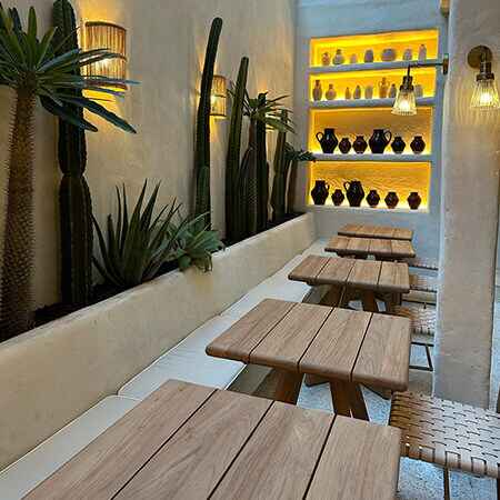 Rustic tables create by baliartfurniture thailand restaurant