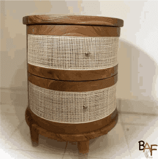 Solid teak bedside table with one storage drawer, handcrafted in Bali. Simple and functional design.
